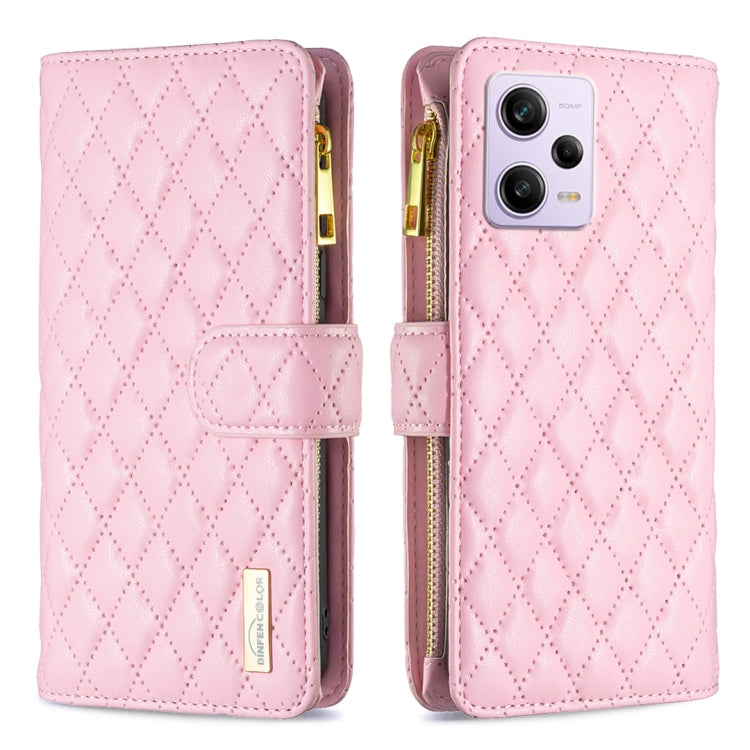 Custodia per telefono a conchiglia in pelle con portafoglio con cerniera Diamond Lattice, For Xiaomi Redmi Note 12 Pro 5G Global, For Xiaomi Redmi Note 12 Global