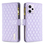 Custodia per telefono a conchiglia in pelle con portafoglio con cerniera Diamond Lattice, For Xiaomi Redmi Note 12 Pro 5G Global, For Xiaomi Redmi Note 12 Global