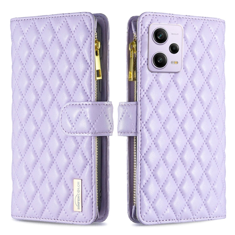 Custodia per telefono a conchiglia in pelle con portafoglio con cerniera Diamond Lattice, For Xiaomi Redmi Note 12 Pro 5G Global, For Xiaomi Redmi Note 12 Global