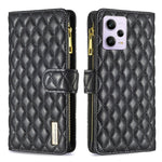 Custodia per telefono a conchiglia in pelle con portafoglio con cerniera Diamond Lattice, For Xiaomi Redmi Note 12 Pro 5G Global, For Xiaomi Redmi Note 12 Global