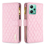 Custodia per telefono a conchiglia in pelle con portafoglio con cerniera Diamond Lattice, For Xiaomi Redmi Note 12 Pro 5G Global, For Xiaomi Redmi Note 12 Global
