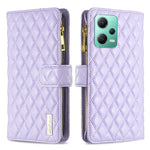 Custodia per telefono a conchiglia in pelle con portafoglio con cerniera Diamond Lattice, For Xiaomi Redmi Note 12 Pro 5G Global, For Xiaomi Redmi Note 12 Global