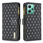 Custodia per telefono a conchiglia in pelle con portafoglio con cerniera Diamond Lattice, For Xiaomi Redmi Note 12 Pro 5G Global, For Xiaomi Redmi Note 12 Global
