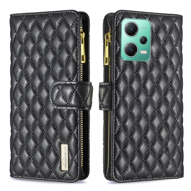 Custodia per telefono a conchiglia in pelle con portafoglio con cerniera Diamond Lattice, For Xiaomi Redmi Note 12 Pro 5G Global, For Xiaomi Redmi Note 12 Global