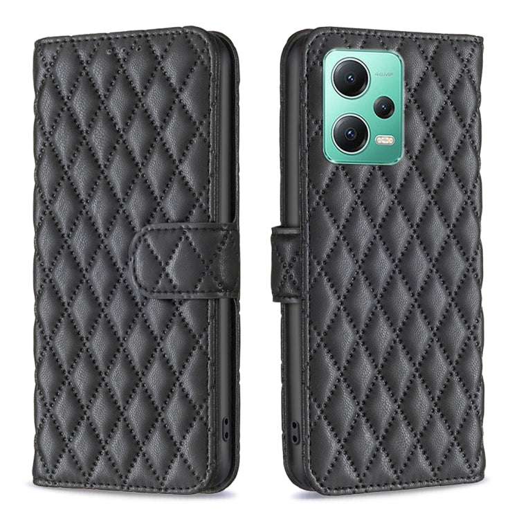 Custodia per telefono a conchiglia in pelle con portafoglio Diamond Lattice, For Xiaomi Redmi Note 12 Pro 5G Global, For Xiaomi Redmi Note 12 Global