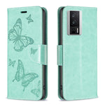 Custodia per telefono in pelle con motivo a due farfalle in rilievo, For vivo Y02 4G, For Xiaomi Redmi 12C, For Xiaomi Redmi K60 / K60 Pro, For Xiaomi Redmi Note 12 Pro+ Global