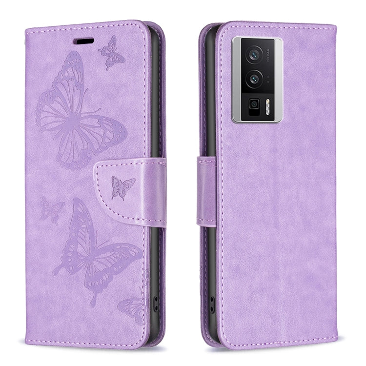 Custodia per telefono in pelle con motivo a due farfalle in rilievo, For vivo Y02 4G, For Xiaomi Redmi 12C, For Xiaomi Redmi K60 / K60 Pro, For Xiaomi Redmi Note 12 Pro+ Global