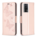 Custodia per telefono in pelle con motivo a due farfalle in rilievo, For vivo Y02 4G, For Xiaomi Redmi 12C, For Xiaomi Redmi K60 / K60 Pro, For Xiaomi Redmi Note 12 Pro+ Global