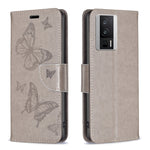 Custodia per telefono in pelle con motivo a due farfalle in rilievo, For vivo Y02 4G, For Xiaomi Redmi 12C, For Xiaomi Redmi K60 / K60 Pro, For Xiaomi Redmi Note 12 Pro+ Global