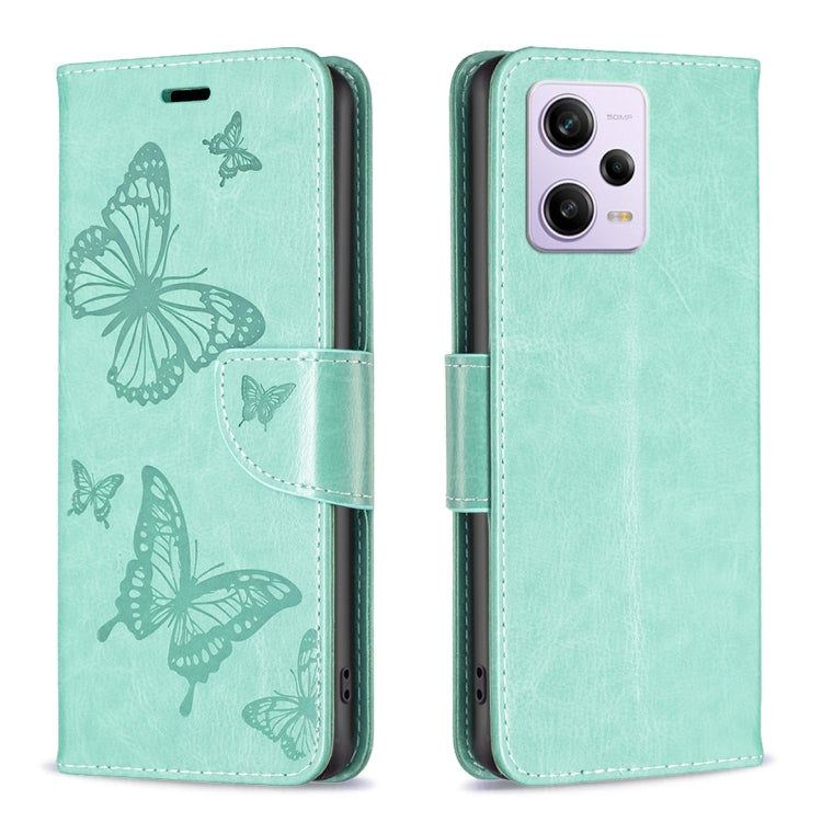 Custodia per telefono in pelle con motivo a due farfalle in rilievo, For Xiaomi Redmi Note 12 Pro 5G Global, For Xiaomi Redmi Note 12 Global