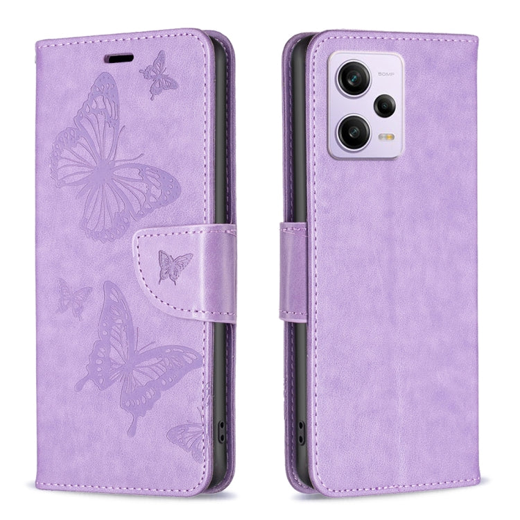 Custodia per telefono in pelle con motivo a due farfalle in rilievo, For Xiaomi Redmi Note 12 Pro 5G Global, For Xiaomi Redmi Note 12 Global