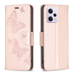 Custodia per telefono in pelle con motivo a due farfalle in rilievo, For Xiaomi Redmi Note 12 Pro 5G Global, For Xiaomi Redmi Note 12 Global