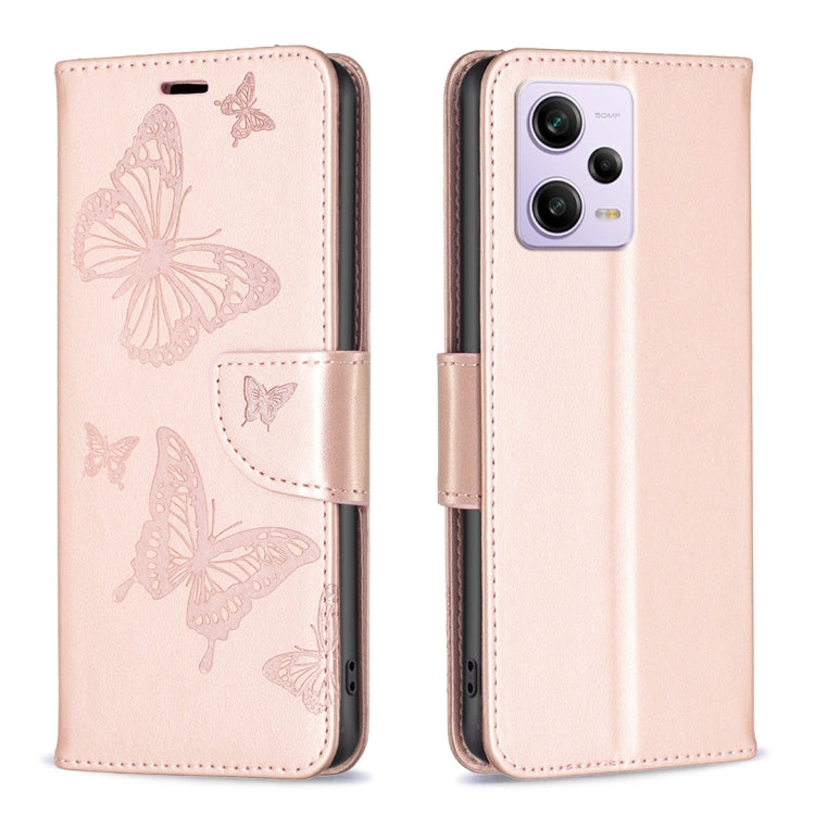 Custodia per telefono in pelle con motivo a due farfalle in rilievo, For Xiaomi Redmi Note 12 Pro 5G Global, For Xiaomi Redmi Note 12 Global