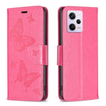 Custodia per telefono in pelle con motivo a due farfalle in rilievo, For Xiaomi Redmi Note 12 Pro 5G Global, For Xiaomi Redmi Note 12 Global