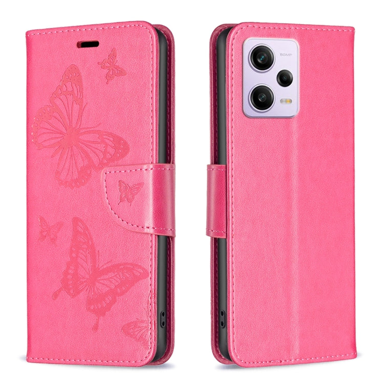 Custodia per telefono in pelle con motivo a due farfalle in rilievo, For Xiaomi Redmi Note 12 Pro 5G Global, For Xiaomi Redmi Note 12 Global