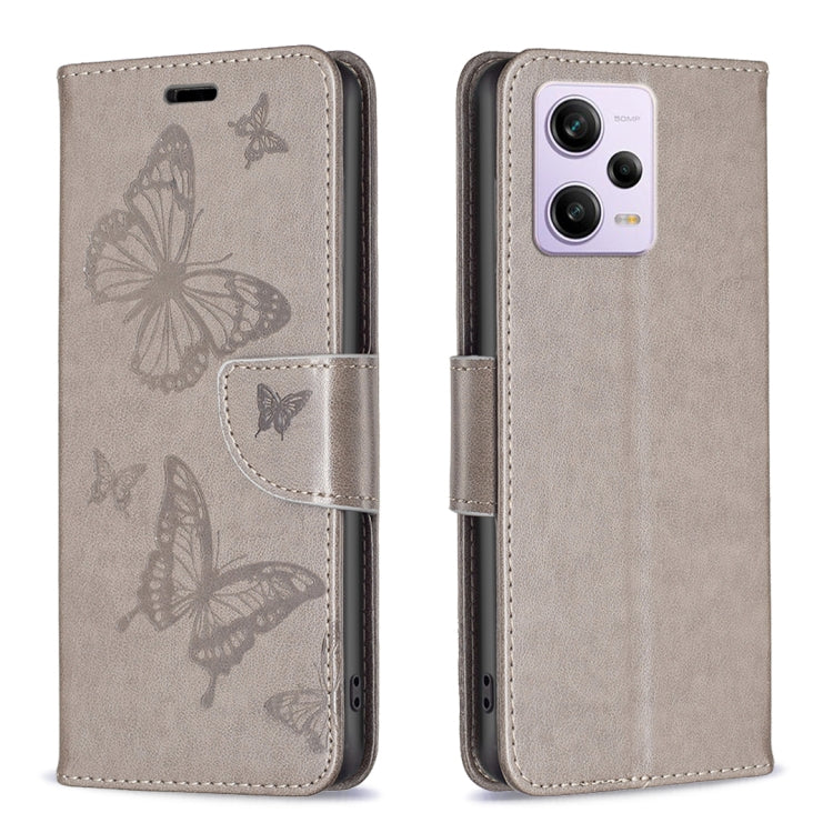 Custodia per telefono in pelle con motivo a due farfalle in rilievo, For Xiaomi Redmi Note 12 Pro 5G Global, For Xiaomi Redmi Note 12 Global