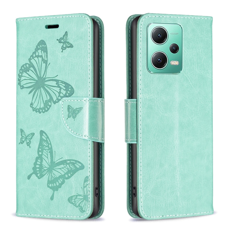 Custodia per telefono in pelle con motivo a due farfalle in rilievo, For Xiaomi Redmi Note 12 Pro 5G Global, For Xiaomi Redmi Note 12 Global