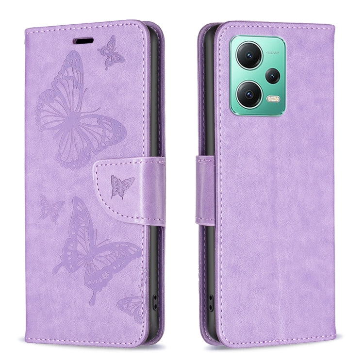 Custodia per telefono in pelle con motivo a due farfalle in rilievo, For Xiaomi Redmi Note 12 Pro 5G Global, For Xiaomi Redmi Note 12 Global