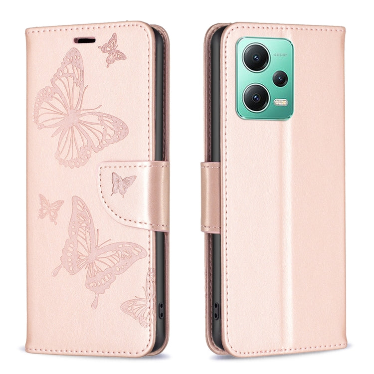 Custodia per telefono in pelle con motivo a due farfalle in rilievo, For Xiaomi Redmi Note 12 Pro 5G Global, For Xiaomi Redmi Note 12 Global