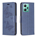 Custodia per telefono in pelle con motivo a due farfalle in rilievo, For Xiaomi Redmi Note 12 Pro 5G Global, For Xiaomi Redmi Note 12 Global