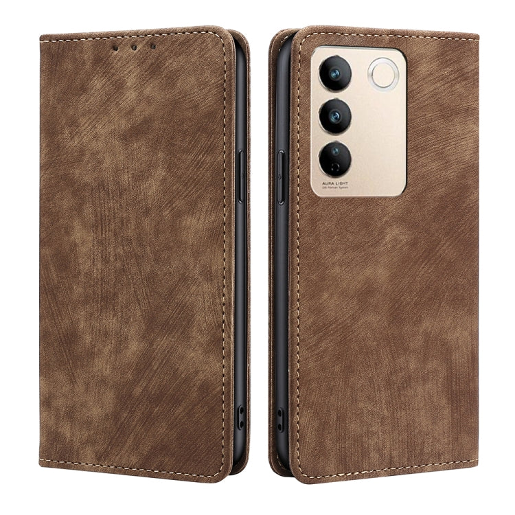 Custodia per telefono in pelle magnetica con spazzola antifurto RFID, For vivo S16 / S16 Pro, For vivo Y02 4G, For Fujitsu Arrows N F-51C, For Xiaomi Redmi K60E