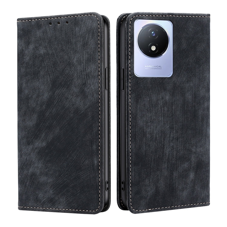 Custodia per telefono in pelle magnetica con spazzola antifurto RFID, For vivo S16 / S16 Pro, For vivo Y02 4G, For Fujitsu Arrows N F-51C, For Xiaomi Redmi K60E