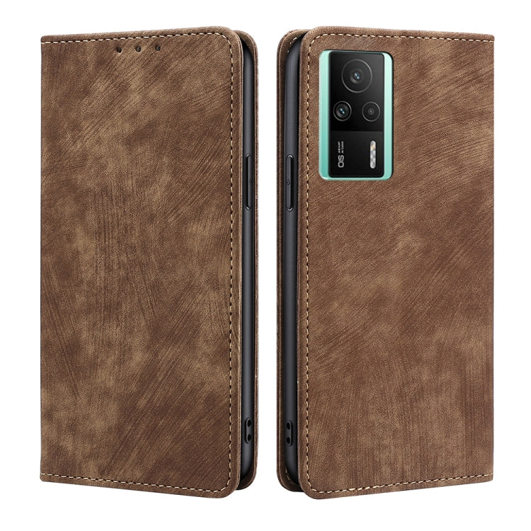 Custodia per telefono in pelle magnetica con spazzola antifurto RFID, For vivo S16 / S16 Pro, For vivo Y02 4G, For Fujitsu Arrows N F-51C, For Xiaomi Redmi K60E
