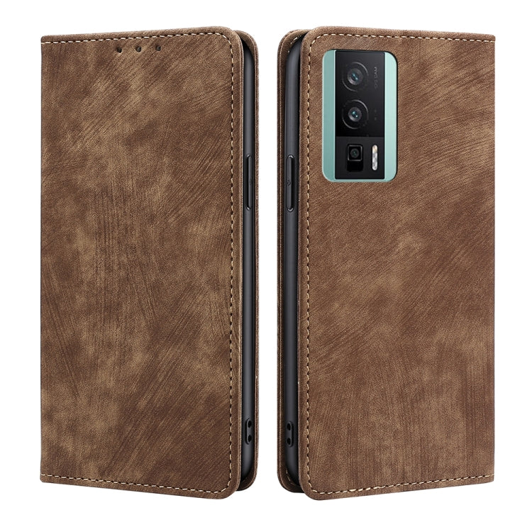 Custodia per telefono in pelle magnetica con spazzola antifurto RFID, For Xiaomi Redmi K60 / K60 Pro, For Honor 80 GT, For OnePlus 11