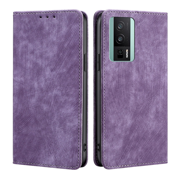 Custodia per telefono in pelle magnetica con spazzola antifurto RFID, For Xiaomi Redmi K60 / K60 Pro, For Honor 80 GT, For OnePlus 11