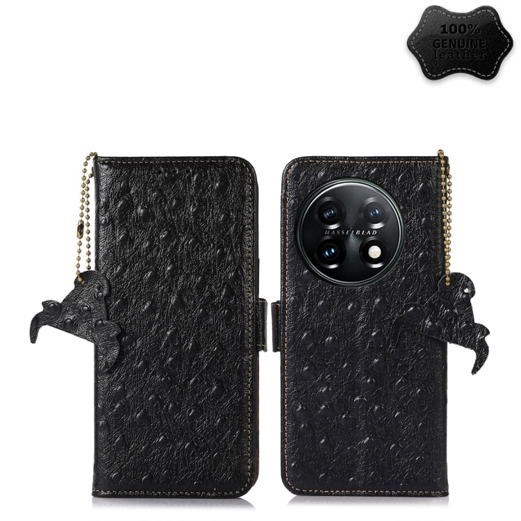 Custodia per telefono RFID in vera pelle con motivo di struzzo, For OnePlus 11 5G