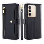 Custodia per telefono in pelle con portafoglio con cerniera a tracolla, For vivo S16 / S16 Pro, For vivo Y02 4G, For Fujitsu Arrows N F-51C, For Xiaomi Redmi K60E