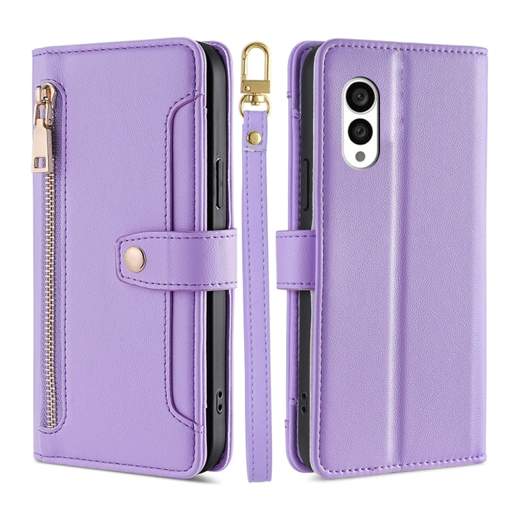 Custodia per telefono in pelle con portafoglio con cerniera a tracolla, For vivo S16 / S16 Pro, For vivo Y02 4G, For Fujitsu Arrows N F-51C, For Xiaomi Redmi K60E