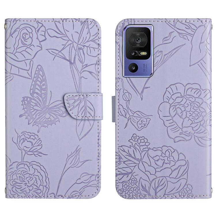 HT03 Cassa del telefono di cuoio di vibrazione impressa farfalla di sensibilità della pelle, For Motorola Moto G73 5G, For OPPO A58 5G/A78 5G, For OPPO Reno8 T 4G, For TCL 40 SE