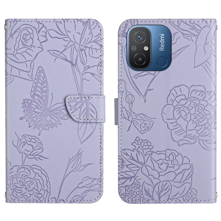 HT03 Cassa del telefono di cuoio di vibrazione impressa farfalla di sensibilità della pelle, For Xiaomi Redmi 11A 4G