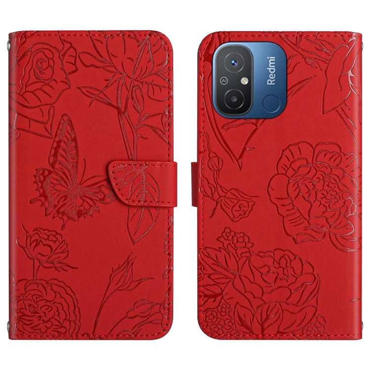 HT03 Cassa del telefono di cuoio di vibrazione impressa farfalla di sensibilità della pelle, For Xiaomi Redmi 11A 4G