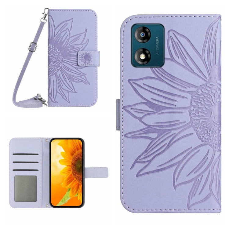 HT04 Skin Feel Sun Flower Custodia in pelle con flip in rilievo con cordino, For Motorola Moto E13 4G, For Motorola Edge+ 2023