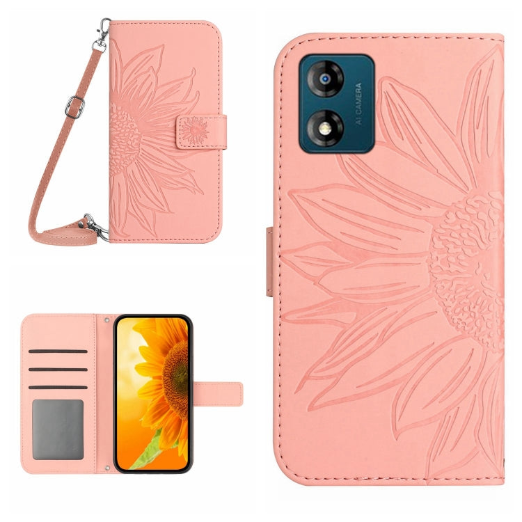HT04 Skin Feel Sun Flower Custodia in pelle con flip in rilievo con cordino, For Motorola Moto E13 4G, For Motorola Edge+ 2023