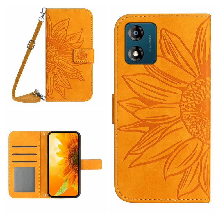 HT04 Skin Feel Sun Flower Custodia in pelle con flip in rilievo con cordino, For Motorola Moto E13 4G, For Motorola Edge+ 2023
