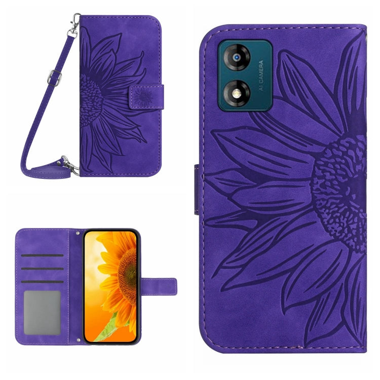 HT04 Skin Feel Sun Flower Custodia in pelle con flip in rilievo con cordino, For Motorola Moto E13 4G, For Motorola Edge+ 2023