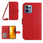 HT04 Skin Feel Sun Flower Custodia in pelle con flip in rilievo con cordino, For Motorola Moto E13 4G, For Motorola Edge+ 2023