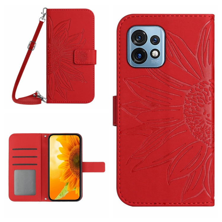 HT04 Skin Feel Sun Flower Custodia in pelle con flip in rilievo con cordino, For Motorola Moto E13 4G, For Motorola Edge+ 2023