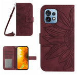 HT04 Skin Feel Sun Flower Custodia in pelle con flip in rilievo con cordino, For Motorola Moto E13 4G, For Motorola Edge+ 2023
