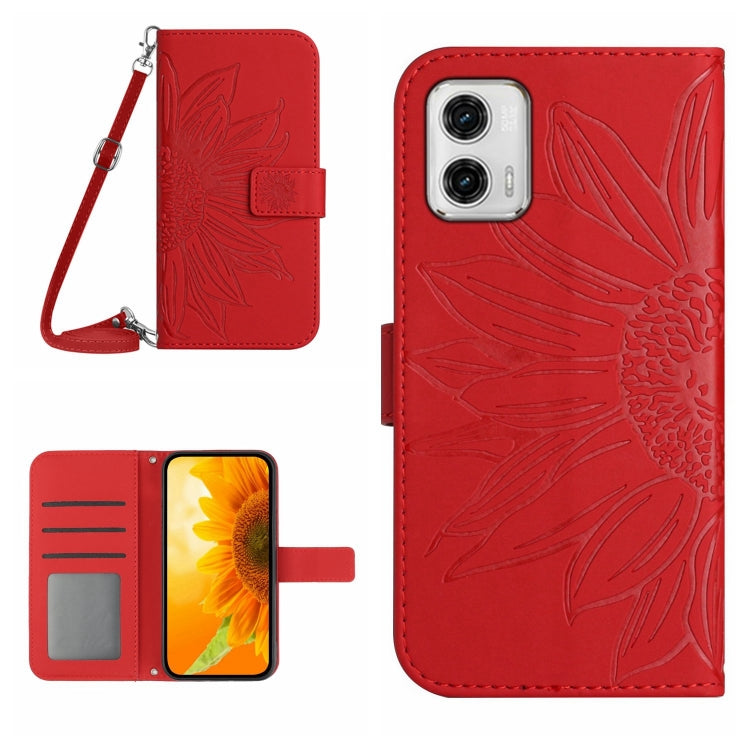 HT04 Skin Feel Sun Flower Custodia in pelle con flip in rilievo con cordino, For Motorola Moto G73 5G, For OPPO A58 5G/A78 5G