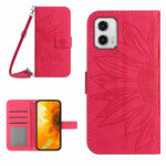 HT04 Skin Feel Sun Flower Custodia in pelle con flip in rilievo con cordino, For Motorola Moto G73 5G, For OPPO A58 5G/A78 5G