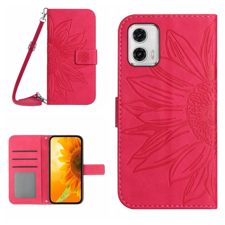 HT04 Skin Feel Sun Flower Custodia in pelle con flip in rilievo con cordino, For Motorola Moto G73 5G, For OPPO A58 5G/A78 5G