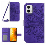 HT04 Skin Feel Sun Flower Custodia in pelle con flip in rilievo con cordino, For Motorola Moto G73 5G, For OPPO A58 5G/A78 5G