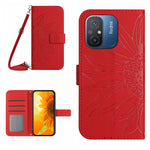 HT04 Skin Feel Sun Flower Custodia in pelle con flip in rilievo con cordino, For Xiaomi Redmi 11A 4G