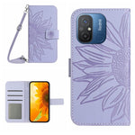 HT04 Skin Feel Sun Flower Custodia in pelle con flip in rilievo con cordino, For Xiaomi Redmi 11A 4G