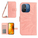 HT04 Skin Feel Sun Flower Custodia in pelle con flip in rilievo con cordino, For Xiaomi Redmi 11A 4G