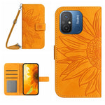 HT04 Skin Feel Sun Flower Custodia in pelle con flip in rilievo con cordino, For Xiaomi Redmi 11A 4G